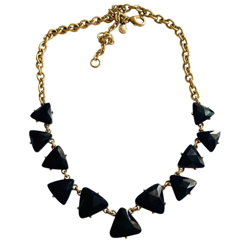 J.Crew Collar Black crystal Necklace Statement Art‎ Deco style chunky Gold 21"